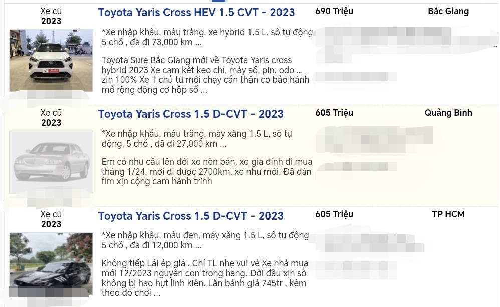 Mức giá sang tay của Toyota Yaris Cross đời 2023