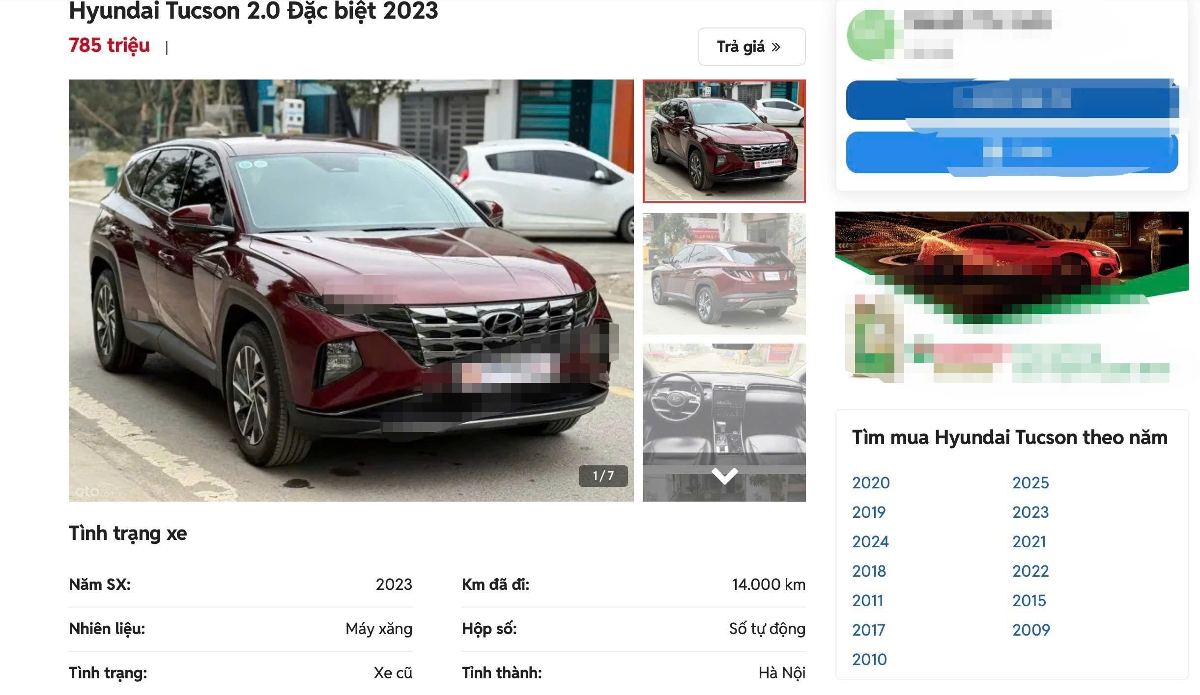 Hyundai Tucson 2.0 màu đỏ, tình trạng gần như mới, ODO 14.000 km, đang được chào bán với giá 785 triệu đồng.