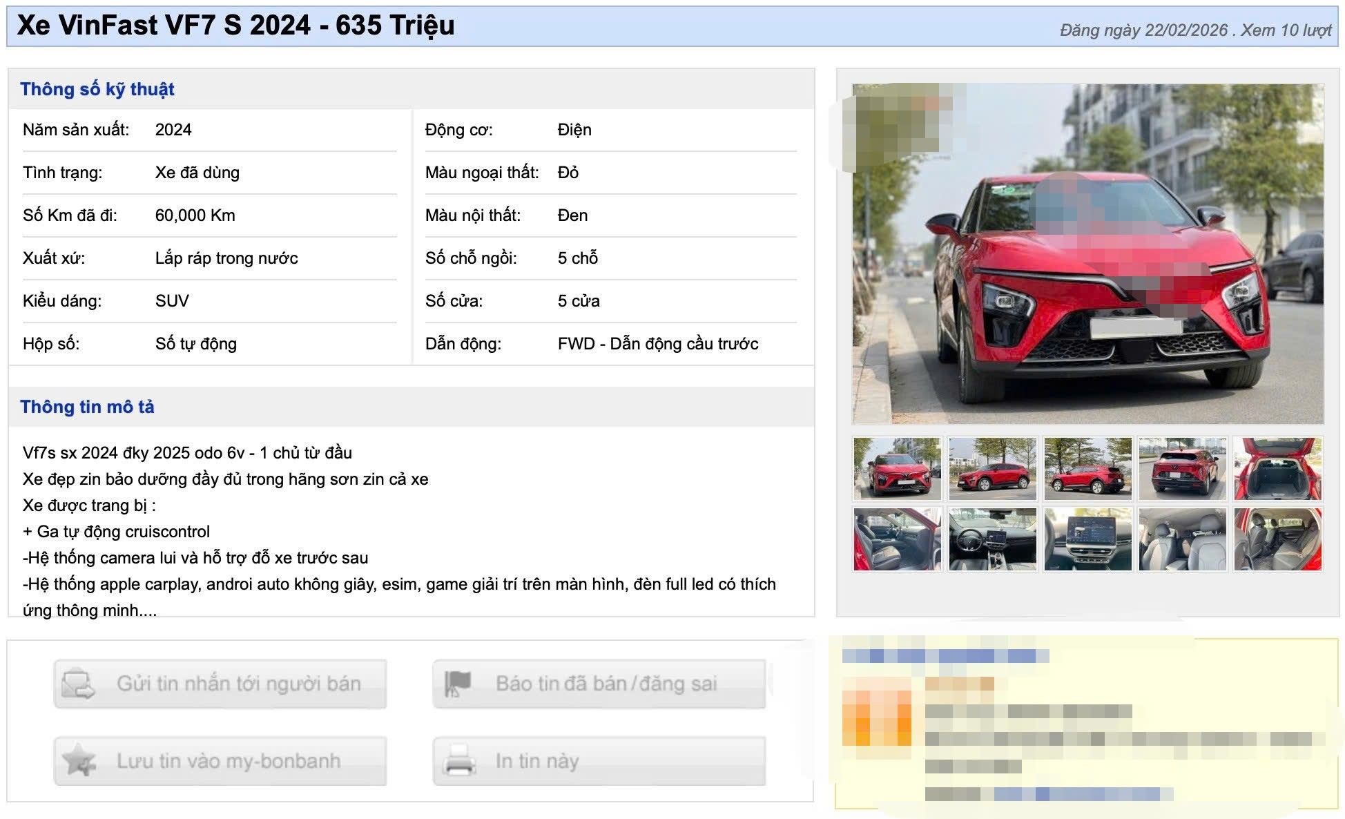 Chiếc VinFast VF7 được sang nhượng cho người yêu thích xe điện.