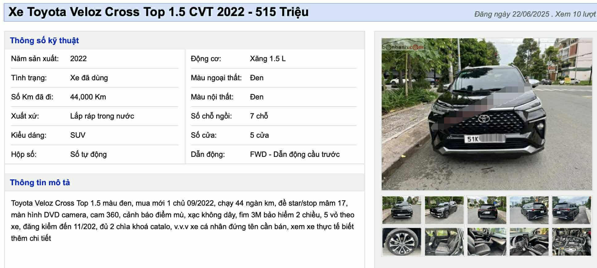 Toyota Veloz Cross Top 1.5 CVT 2022 đã qua sử dụng– lựa chọn đáng cân nhắc khi mua xe cũ